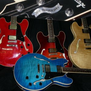 Four 20th Anniversary H535's at Wolfe Guitars